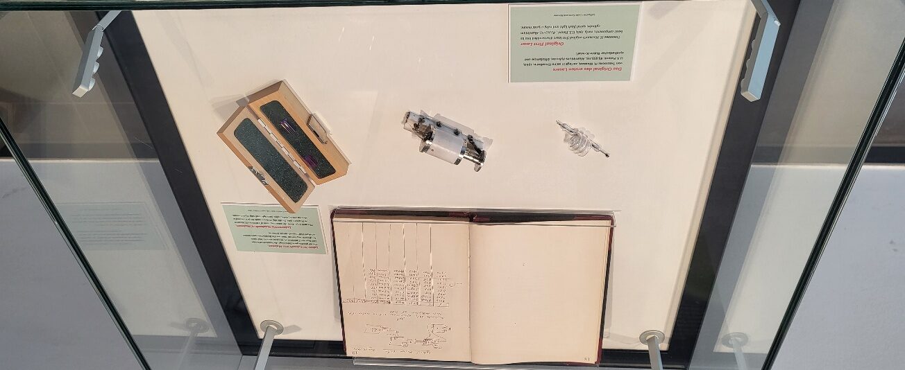 Theodore Maiman’s world-first constructed laser and lab book, on display at Max-Planck Institute for Quantum Optics